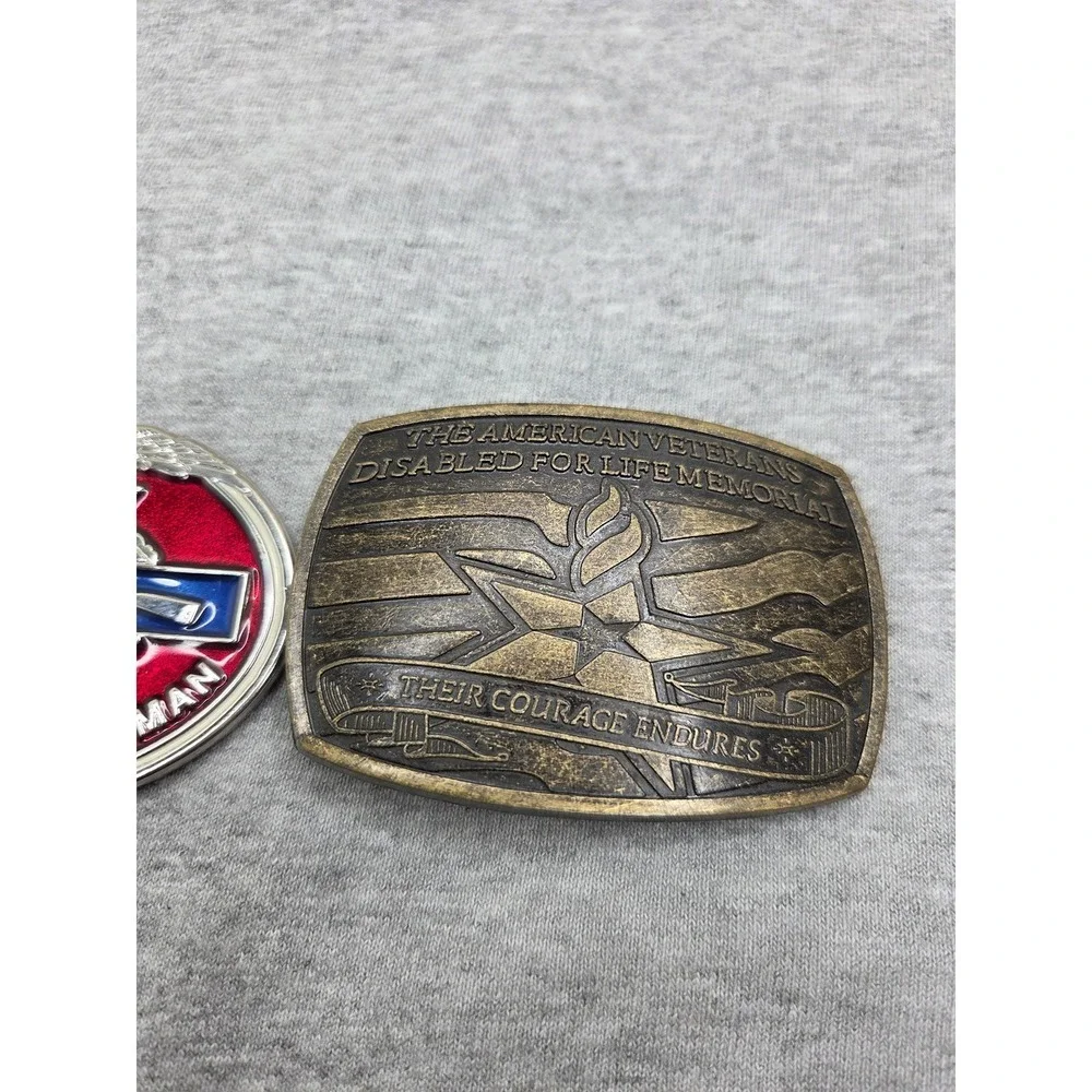 Lot of 2 Vintage US Army Disabled Veteran Red White Blue Brass Belt Buckles